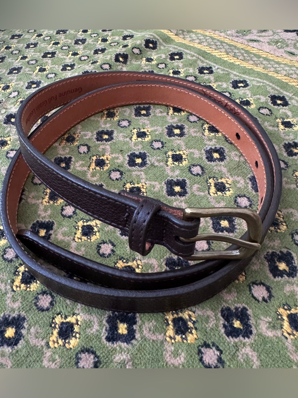 LL bean full grain leather belt dark brown brass buckle contemporary classic m